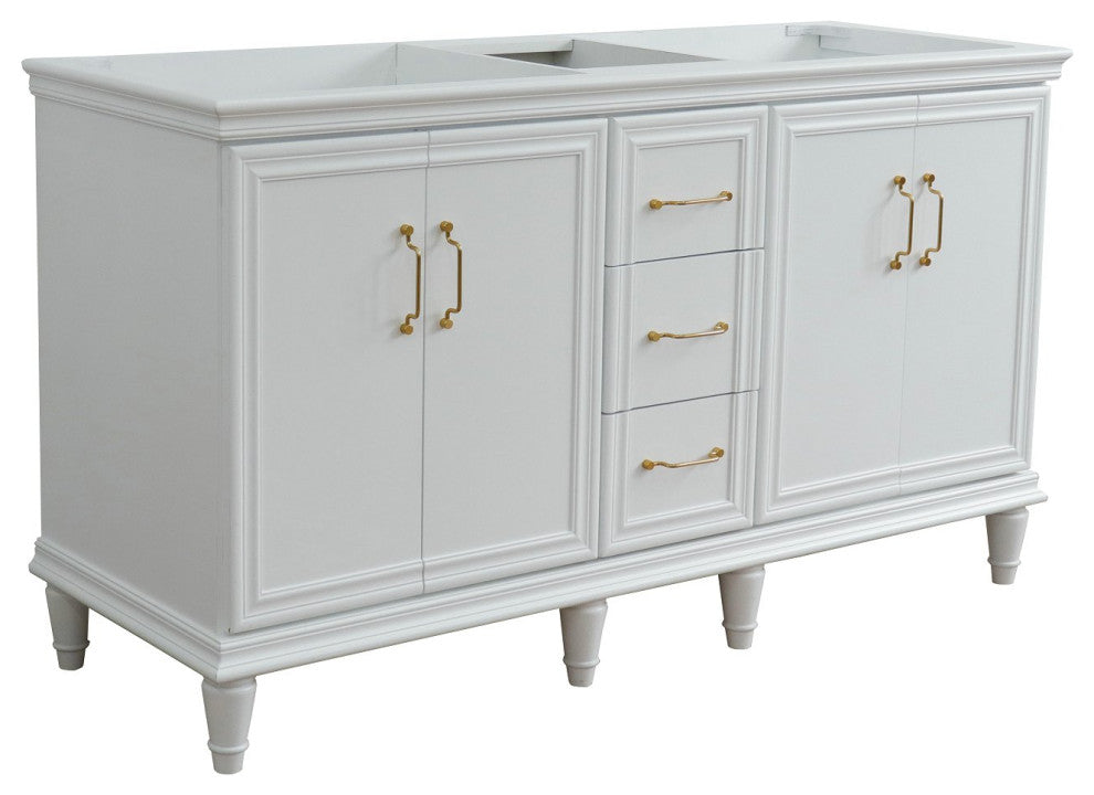 60" Double Vanity, White Finish, Cabinet Only