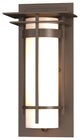 Banded with Top Plate Small Outdoor Sconce, Coastal Bronze Finish, Opal Glass