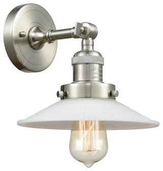Halophane 1-Light Sconce, Brushed Satin Nickel, Matte White Halophane