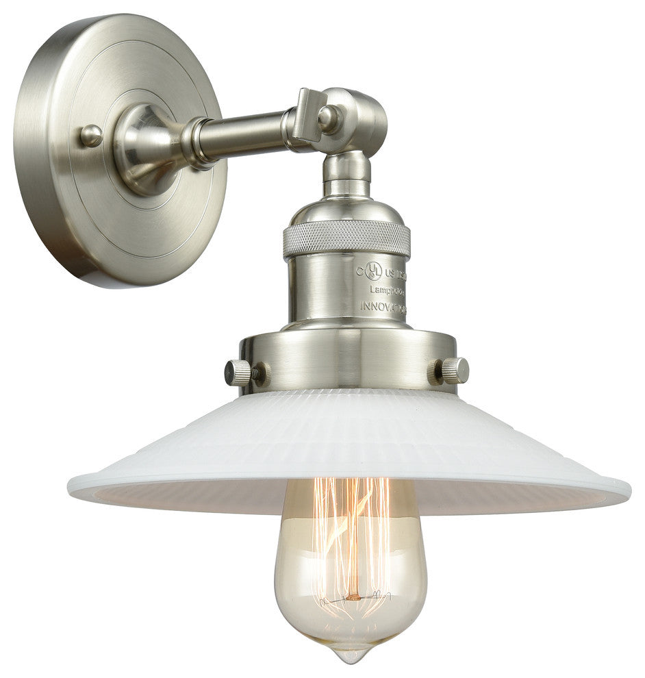 Halophane 1-Light Sconce, Brushed Satin Nickel, Matte White Halophane
