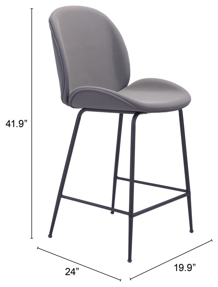 Counter Stool Chair, Steel Metal, Fabric, Gray, Black, Kitchen Cafe Bistro