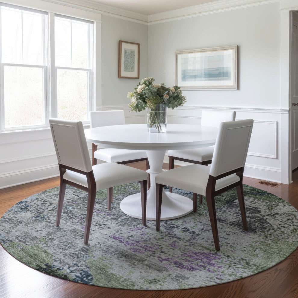 Machine Washable Indoor/Outdoor Chantille ACN1911 Fern 8' x 8' Round Rug