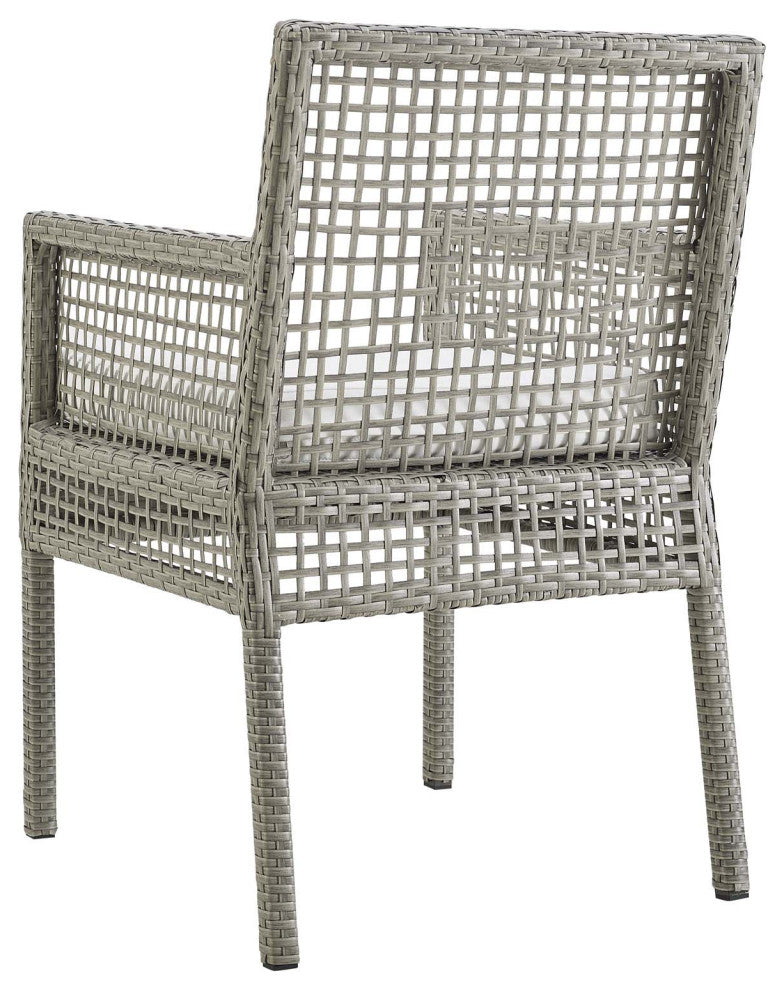 Modern Outdoor Dining Chair Armchair and Table Set, Rattan Fabric, Gray White
