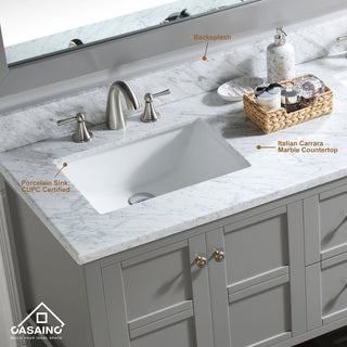 CASAINC 60" Marble Top Luxury Double Sink Bathroom Vanity, Gray