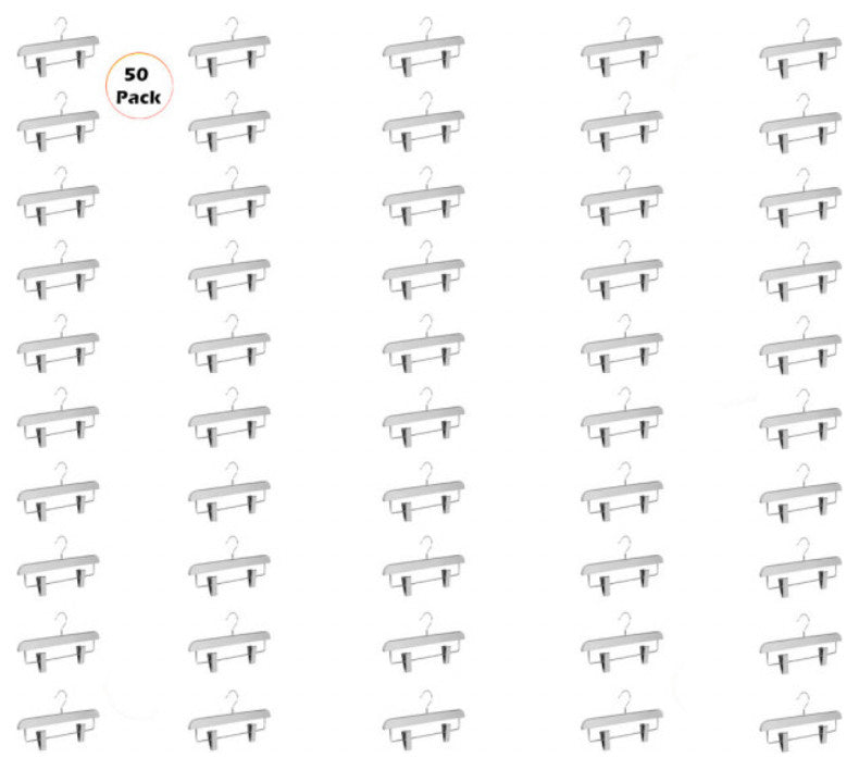 Abs Plastic Trouser Skirt Hangers, Perfect for Skirts, Pants, Slacks, Jeans, Silver, 50-Pack