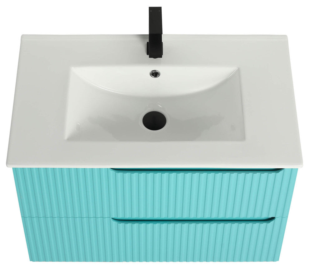Citiscape Bath Vanity, Textured Drawer Fronts Sink Included, Tiffany Blue, 30"