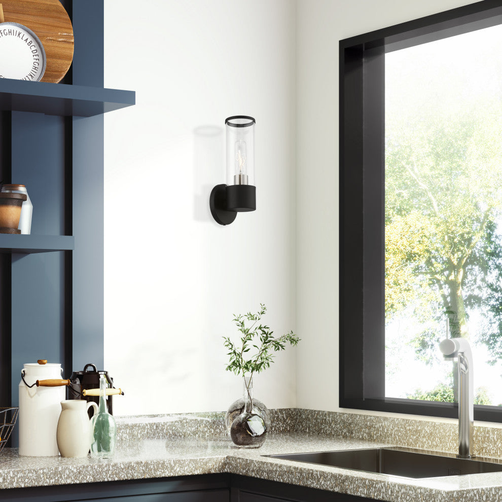 Banca 1 Light Black With Brushed Nickel Accent ADA Single Sconce