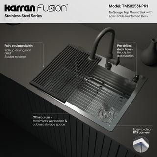 Karran Fusion Top Mount 25-in x 22-in Stainless Steel Single Bowl Kitchen Sink