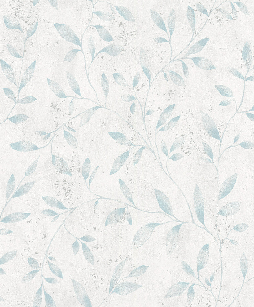 Floral Textured Wallpaper, Leaves on Concrete, Beige Gray, 1 Roll