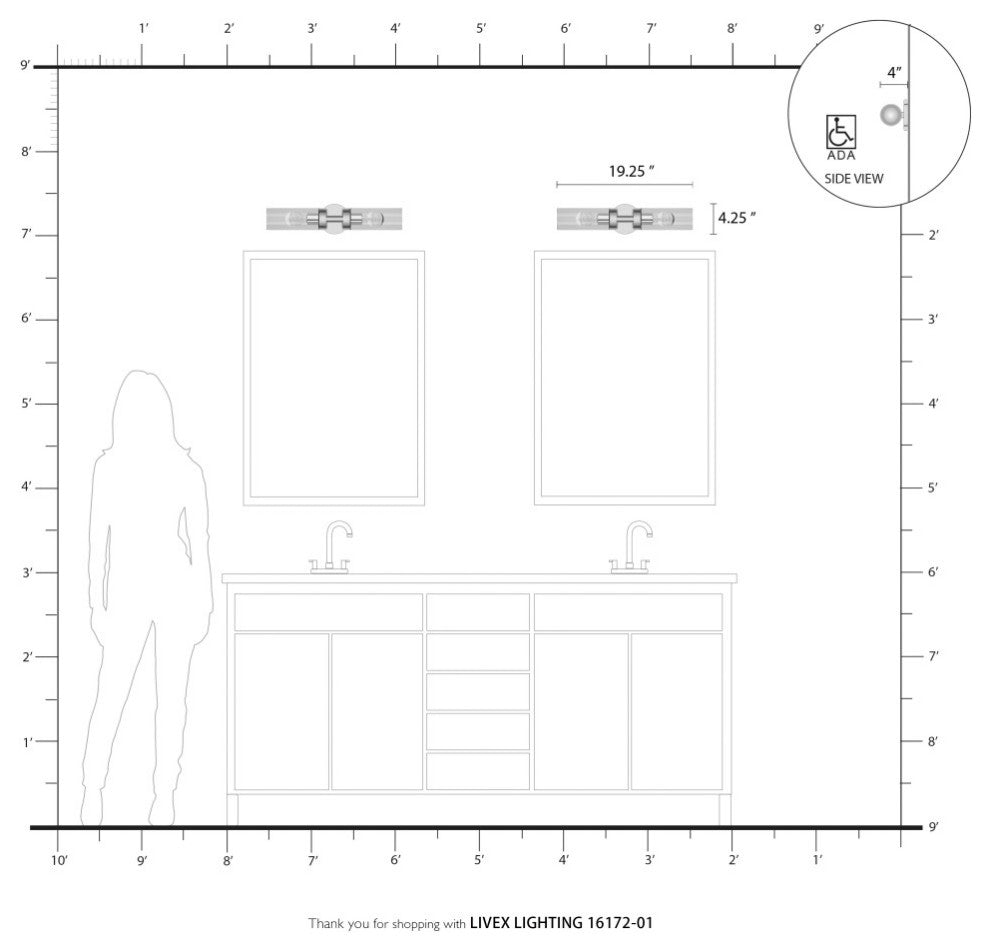 Ludlow 2 Light Antique Brass ADA Vanity Sconce