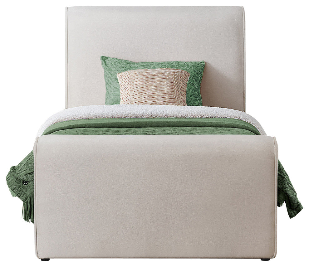 Sloan Black Velvet Full Bed, Cream, Twin