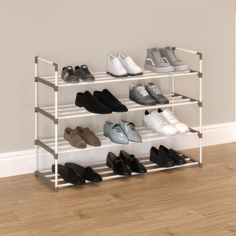Shoe Rack 4-Tier Shoe Organizer for Closet, Bathroom, Entryway Holds 20 Pairs, White