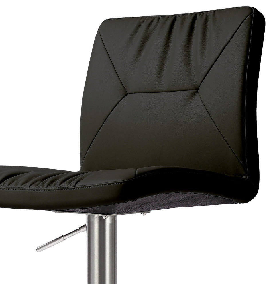 Paddy Black Vegan Leather on Silver Adjustable Stool