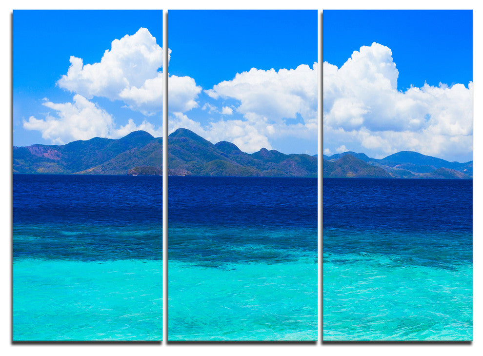 "Beauty Blue Beach" Canvas Wall Art, 3 Panels, 36"x28"
