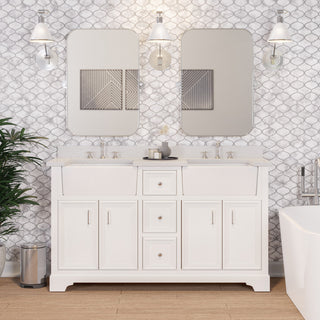 Zelda 60" Bathroom Vanity, White, Quartz, Double