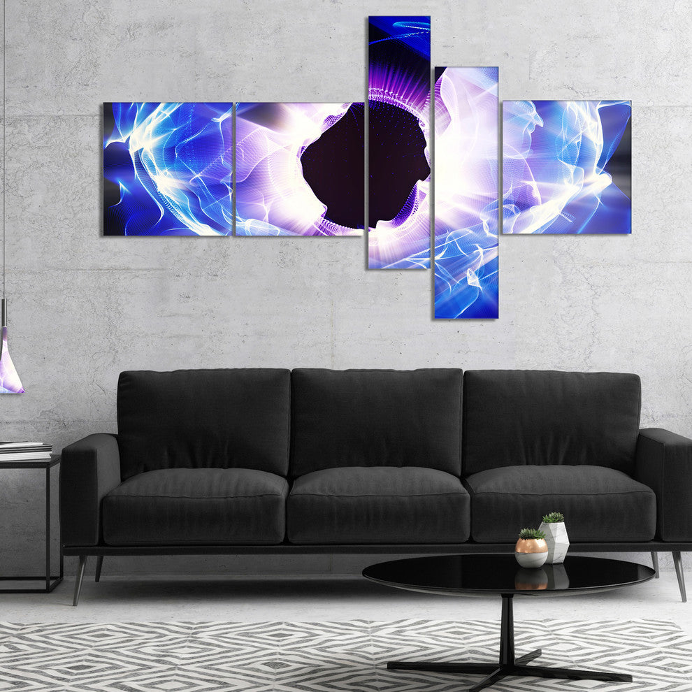 Fractal Blue Light Shine, Abstract Canvas Art Print, 60"x32", 5 panels