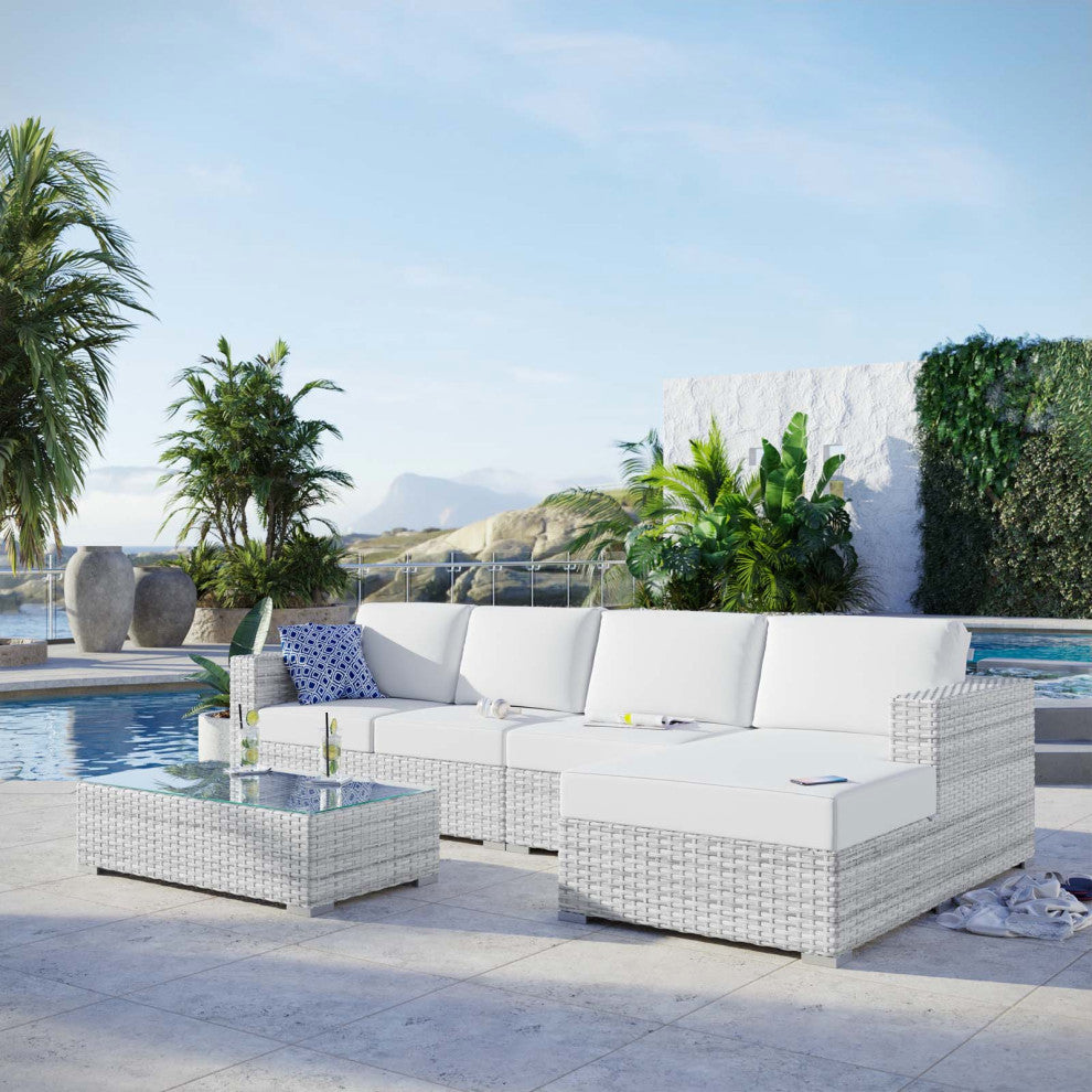 Lounge Sectional Sofa Chair Set, Rattan, Wicker, Gray White, Outdoor