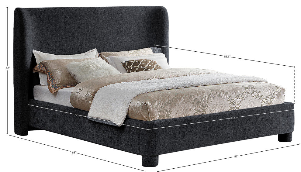 Penny Bed, Black, King, Chenille Fabric