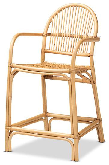 Tugera Modern Bohemian Natural Brown Rattan Counter Stool