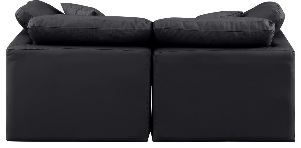 Indulge Upholstered Modular Sofa, Black, 2-Piece: 2 Corner Chair, Fiber Stuffed Vegan Leather
