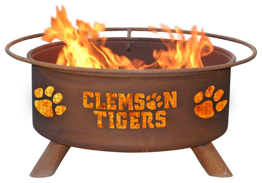 Customizable NCAA Logo Fire Pit, Rust Patina, Clemson