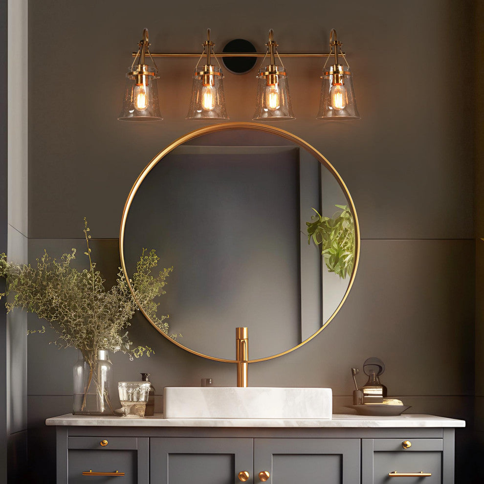 LNC Polished Gold Modern Seeded-Glass Wall Sconce, 4 Lights