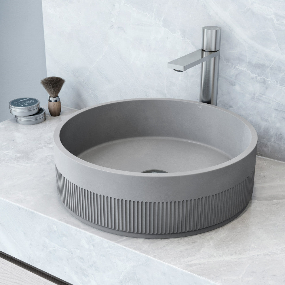 VIGO Cypress 16"L x 16"W x 5"H Concreto Stone Round Bathroom Vessel Sink