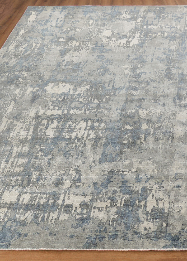 Murano Handmade Hand Loomed Wool and Bamboo Silk Silver/Blue Area Rug, 9'x12'
