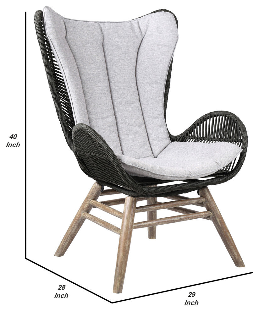 Benzara BM245723 Indoor Outdoor Lounge Chair Intricate Rope Woven Wingback, Gray