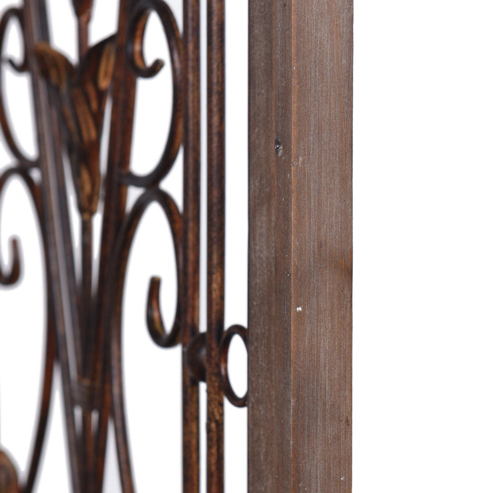Traditional Scroll Iron Design Wood Framed Wall Art With Metal, 50" H20" W