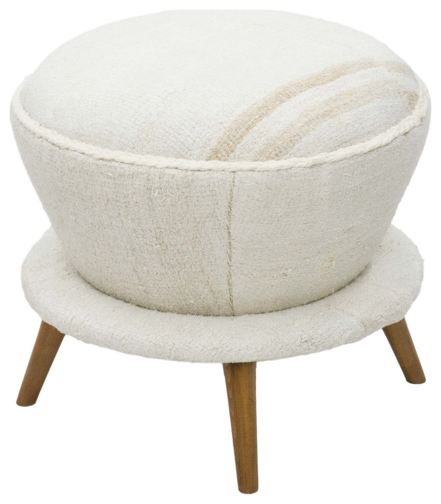 Vintage Hemp Kilim Upholstered Stool