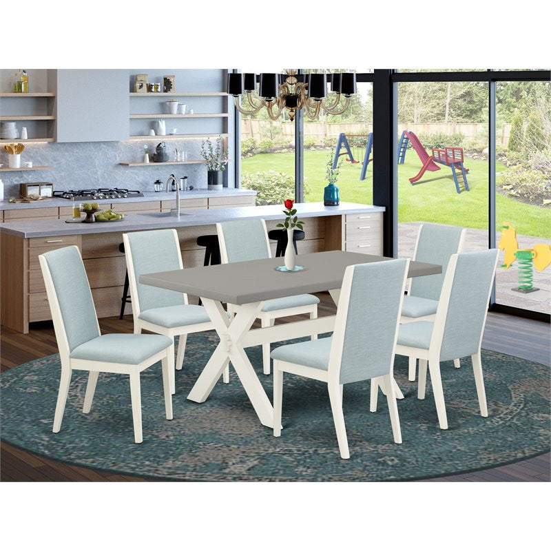 7-Piece Set, Table and 6 Chairs, Linen Fabric, Medium Size Table and Cement