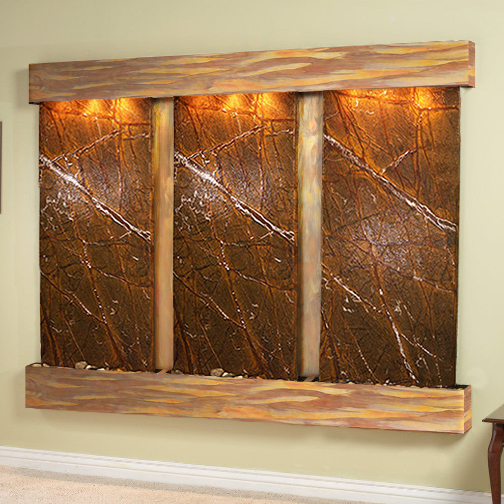 Deep Creek Falls Fountain, Brown Marble, Rustic Copper, Square