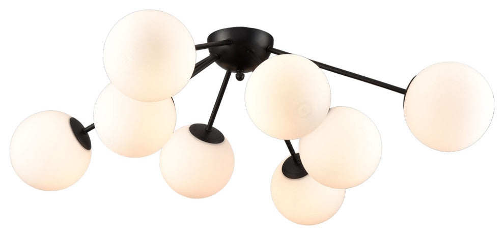 Modern Globe Semi Flush Mount Ceiling Light Sputnik Chandeliers, Black, 8-Light