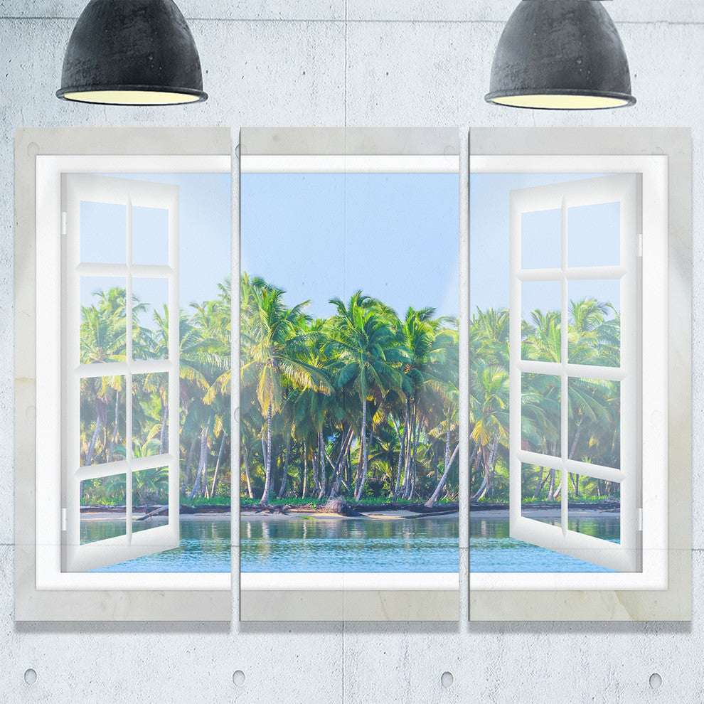 "Open Window to Seashore Palms" Metal Wall Art, 3 Panels, 36"x28"