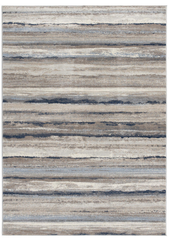 8"x11" Blue and Beige Distressed Stripes Area Rug