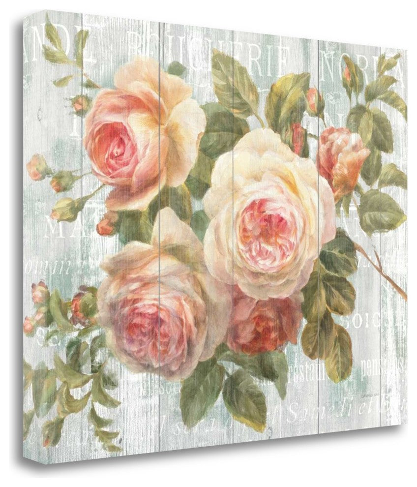"Vintage Roses On Driftwood" By Danhui Nai, Giclee Print on Gallery Wrap Canvas