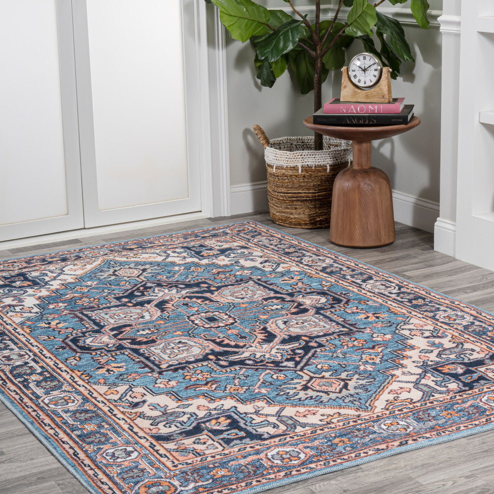 Cirali Ornate Large Medallion Machine Washable Indoor Area Rug, Blue/Beige, 3 X