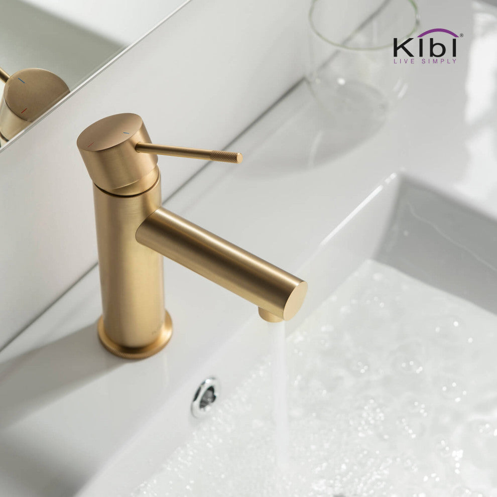Circular X Brass Single Hole Bathroom Faucet KBF1010, Brush Gold, With Drain