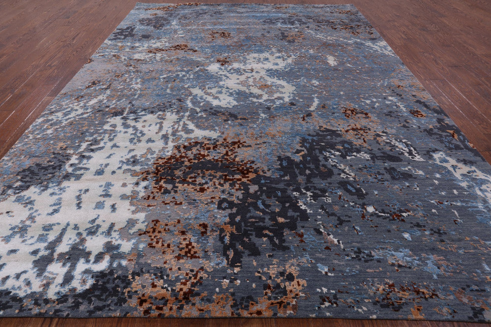8' 11" X 12' 0" Abstract Wool and Silk Hand Knotted Rug Q6231