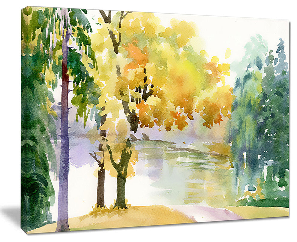 "Beautiful Autumn Forest Watercolor" Landscape Wall Art Canvas Print, 40"x30"