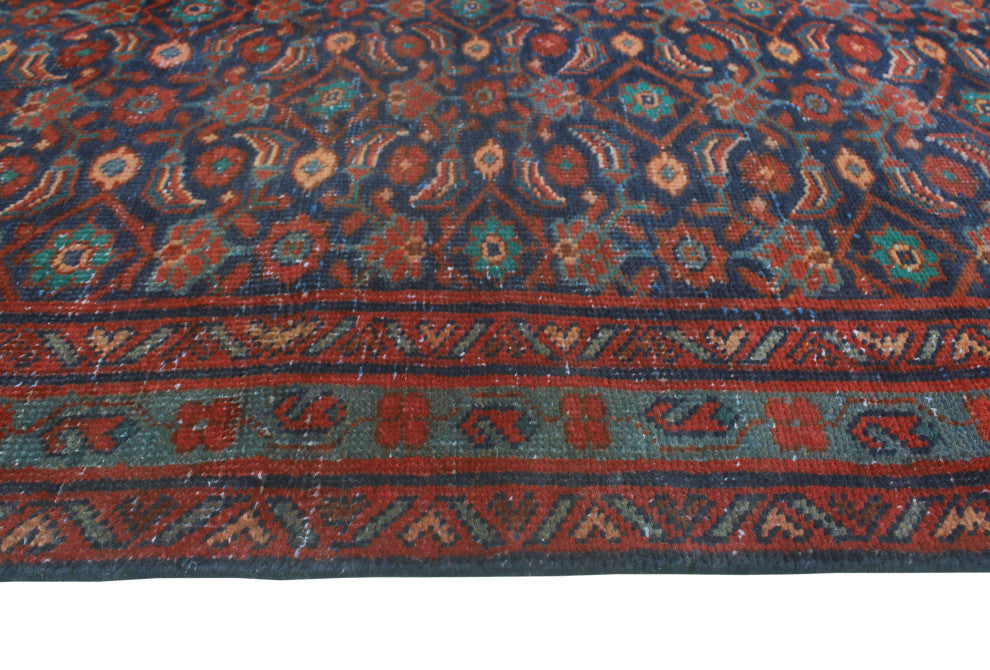 Fine Vintage Distressed Kia Navy/Rust Runner, 3'3x10'3