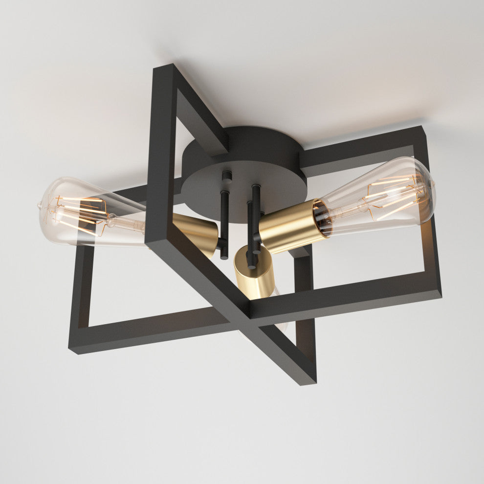 Artika Holt Modern Mid-Century Semi Flush Mount Light Fixture Black and Gold