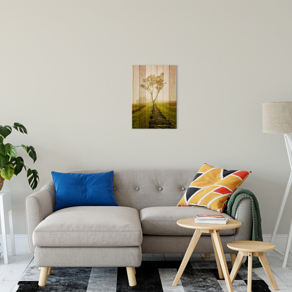 Faux Wood Calming Morning Landscape Photo Canvas Prints, 12" X 16"