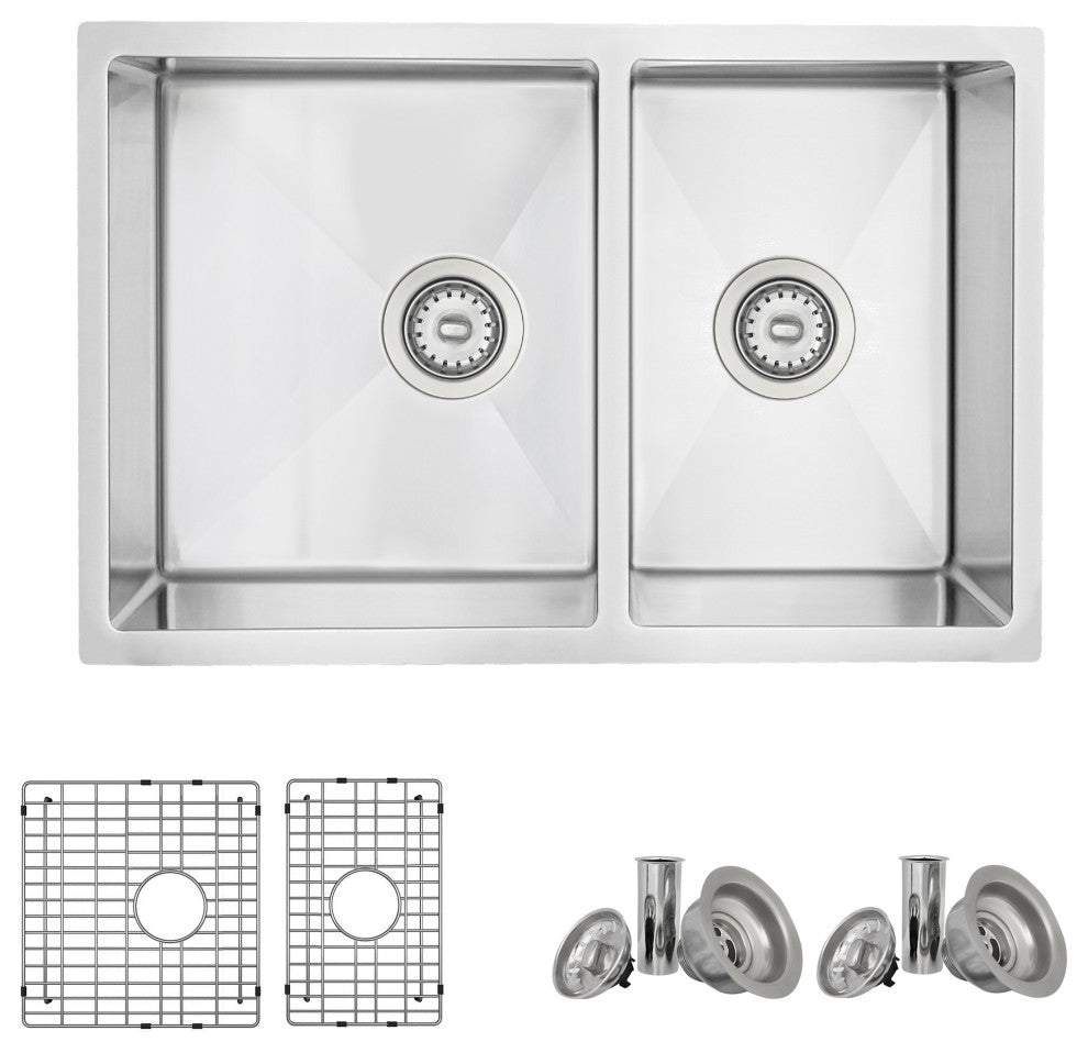 STYLISH 28" Double Bowl 60/40 Reversible Undermount Stainless Steel Kitchen SInk