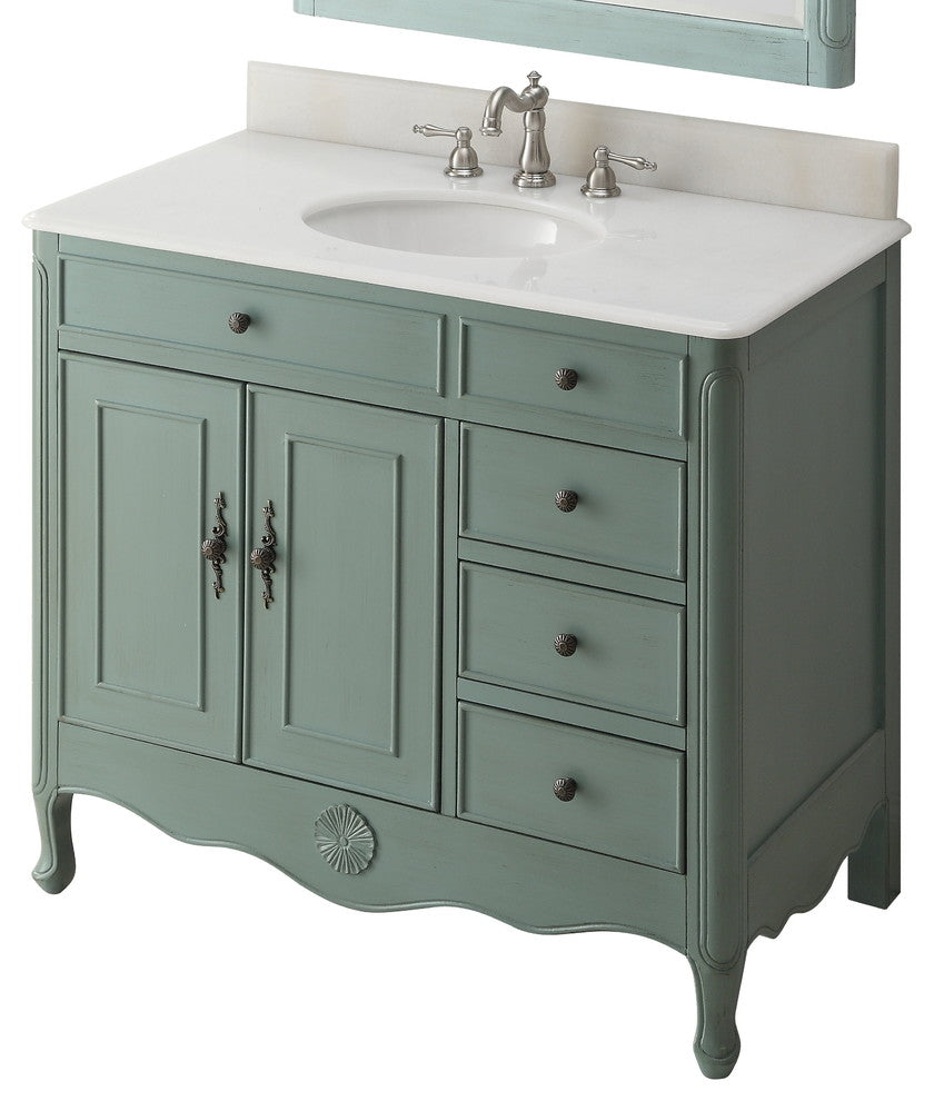 38 Inch Distressed Vintage Blue Cottage Style Daleville Bathroom Sink Vanity, No Mirror Add Faucet