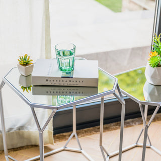 Metal WithGlass Accent Table, Set of 2, Silver