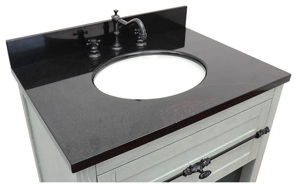 30" Single Vanity, Gray Ash, Black Galaxy Top, Oval Sink