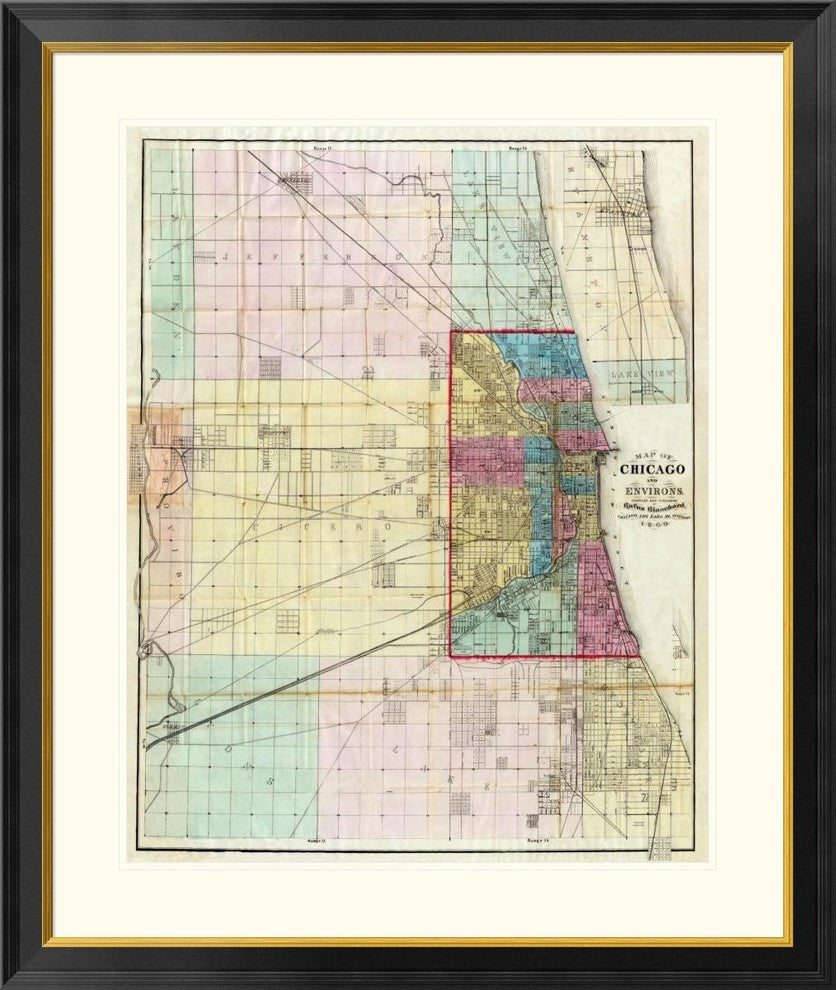 "Map of Chicago and Environs, 1869"  by Rufus Blanchard, 34x40"