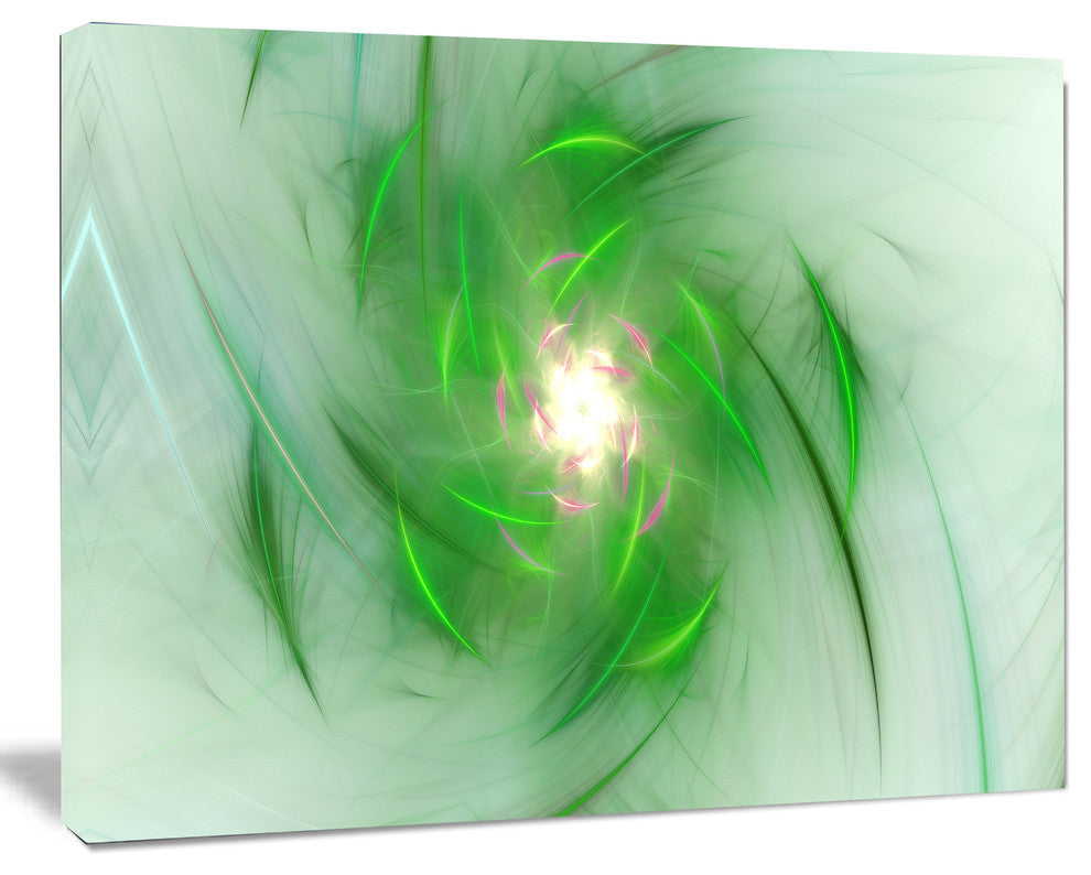 Green on White Fractal Whirlpool, Abstract Wall Art Canvas, 40x30